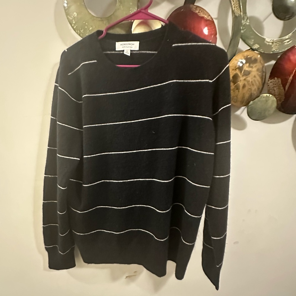 Nordstrom Men's Black and White Striped Crewneck Sweater
